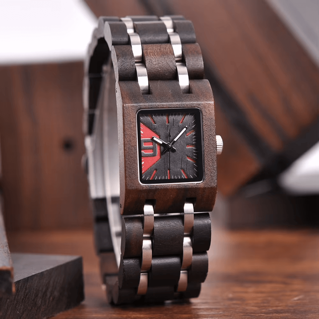 Cinder Square Wood Watch